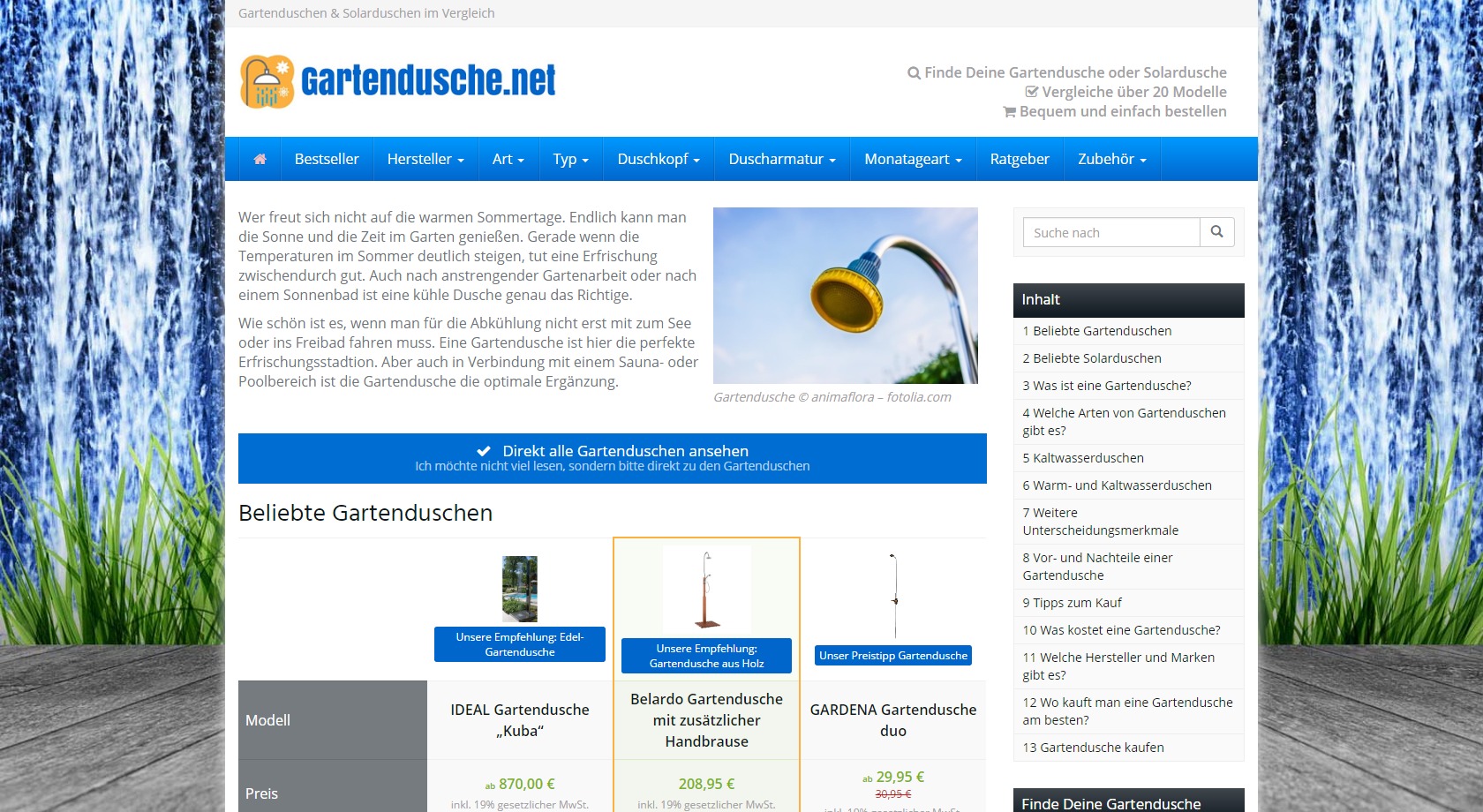 Ratgeberportal für Gartenduschen und Solarduschen